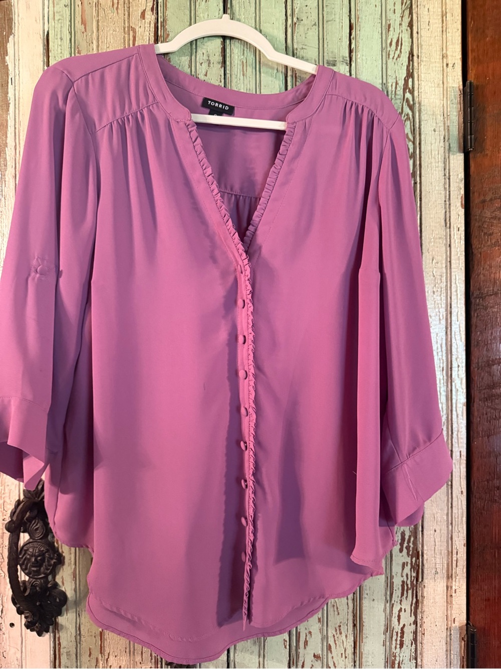 torrid Lavender-Pink Ruffle-Trim Button Front Blouse